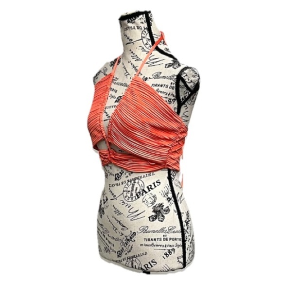 Sincerely Jules Orange Crinkle Pleated Halter Crop Top Ruched Boho Coastal L - Picture 4 of 11